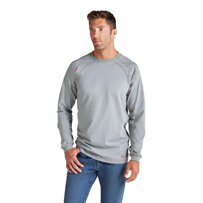 Camisetas Ariat Fr Work Crew Gris Hombre - Chile 094-EXZMHG